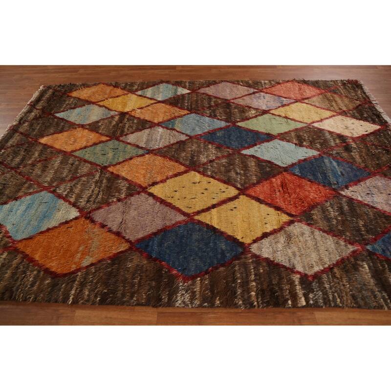 Hand Knotted Oriental 100% Wool Carpet Tribal Trellis Brown Moroccan Area Rug - 9' 4'' X 6' 11''