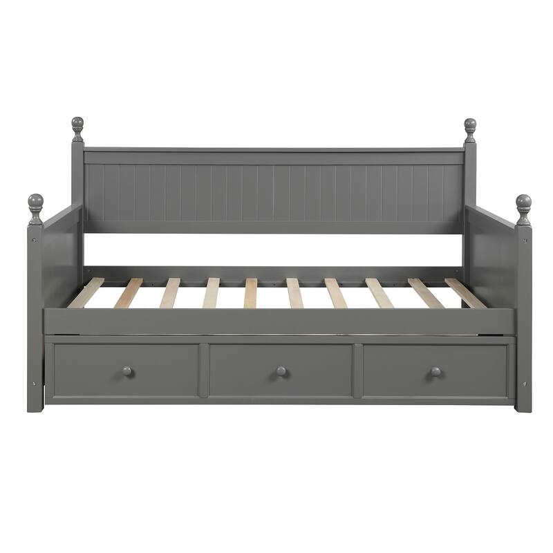 Grey Solid Wood Twin Daybed with Storage Drawers - No Box Spring Needed