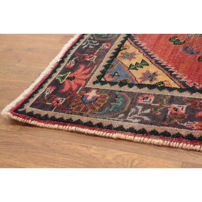 Hand Knotted Oriental 100% Wool Carpet Traditional Geometric Coral Tabriz Runner Rug - 12' 5'' X 3' 3''