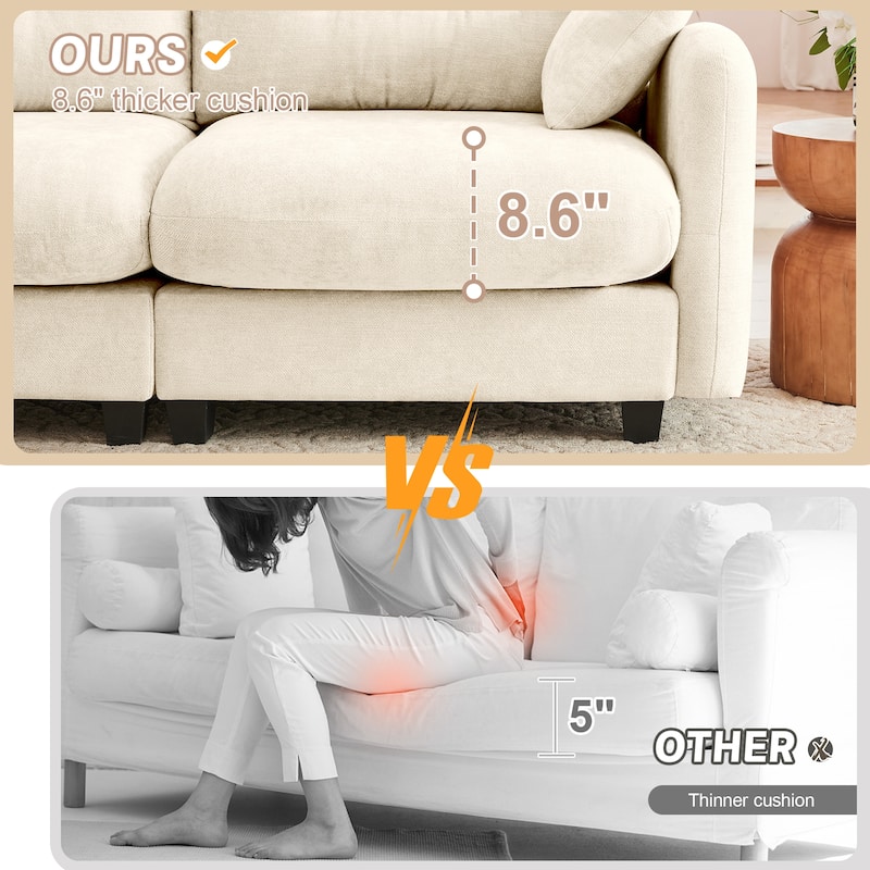 140" Oversized Modular Sofa, 4 Seater Large Sectional Couches for Living Room, Tufted Chenille Deep Seat Couch for Apartment