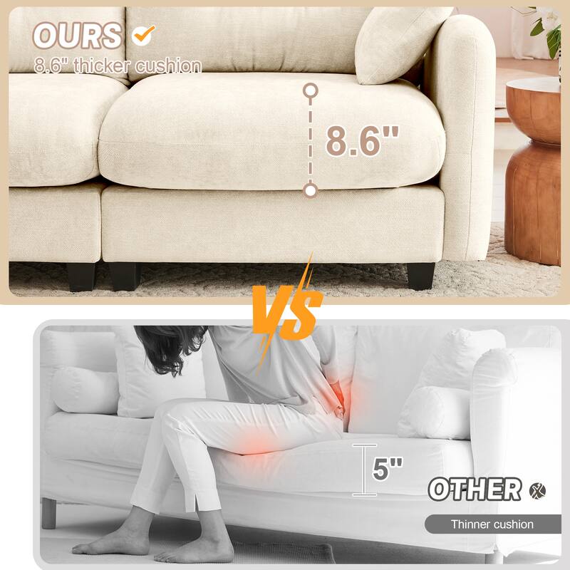 74" Loveseat Sofa, Modern Chenille Deep Seat Sectional Couch for Living Room, Tufted Backrest Love Seat with Pillows