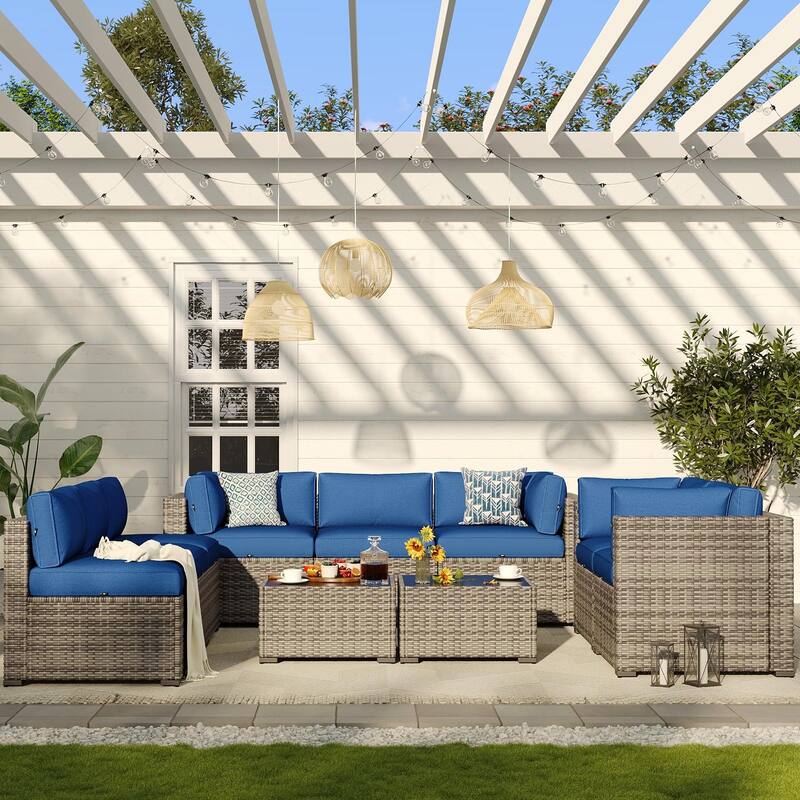 AOXUN Wicker Rattan Outdoor Sectional Sofa Set with Coffee Table