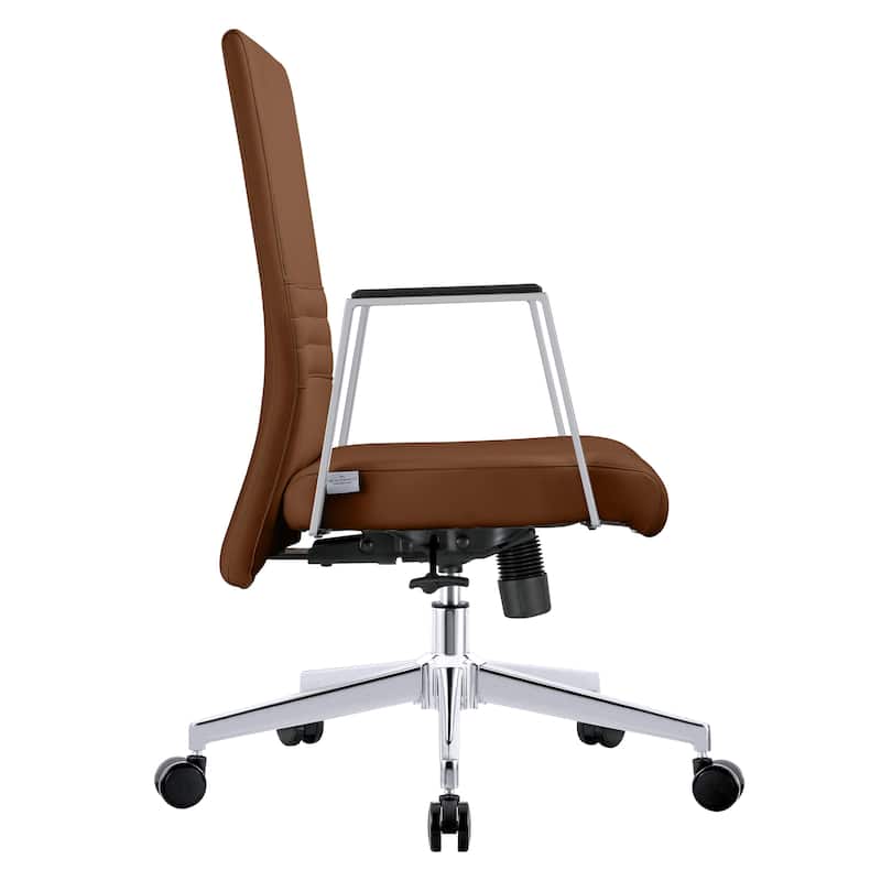 Mid-Back Leather Office Chair in Iron Modern Ergonomic Swivel Lift Tilt Computer Task Chair