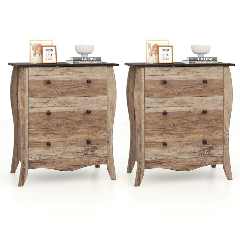 1/2 pcs Storage Cabinet 30" Floor Cabinet w/3 Foldable Fabric Drawers - Brown - 6-drawer