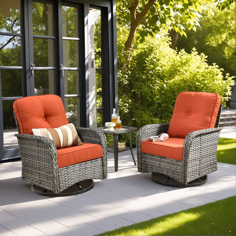 OVIOS 7-piece Patio Wicker Swivel Rocking Chair Set With Fire Pit