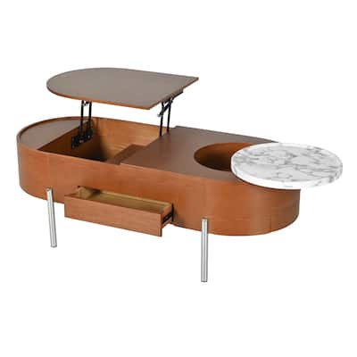 Brown MDF and Solid Wood Coffee Table with Lift-Top and 3 Drawers - 47.2’’ W x 19.6'' D x 16.1'' H