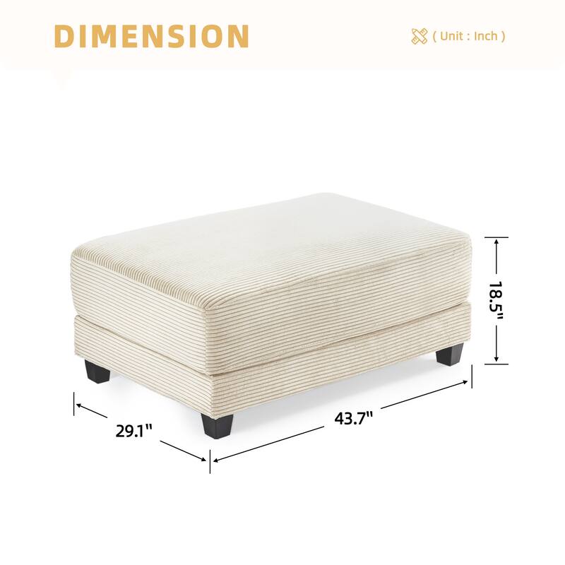 Oversized Corduroy Upholstered Sofa with a Removable Ottoman & 4 Pillows