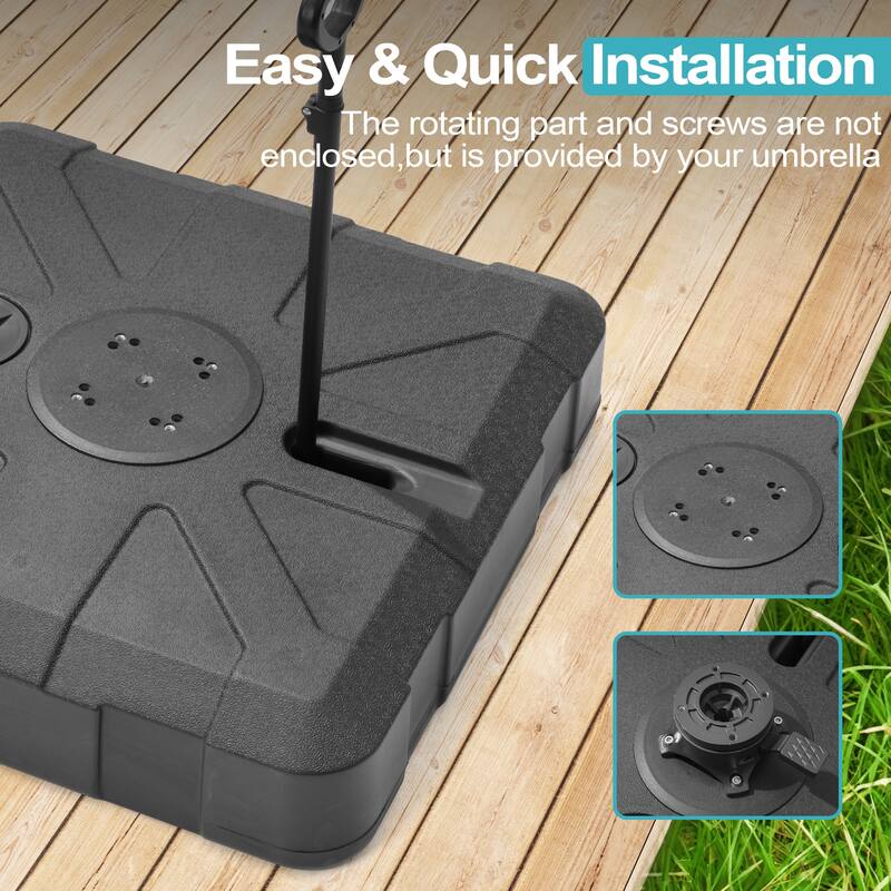 9 X 11 FT Outdoor Patio Cantilever Umbrella with Solar Lights Rod Wheel Base Double Canopy 360 Rotation Tilt