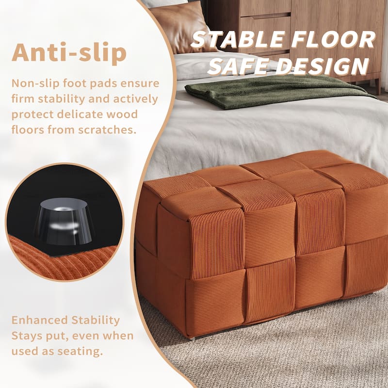 Ottoman Foot Rest Soft and Comfortable Ottoman Square Corduroy Woven Design Sofa Stool