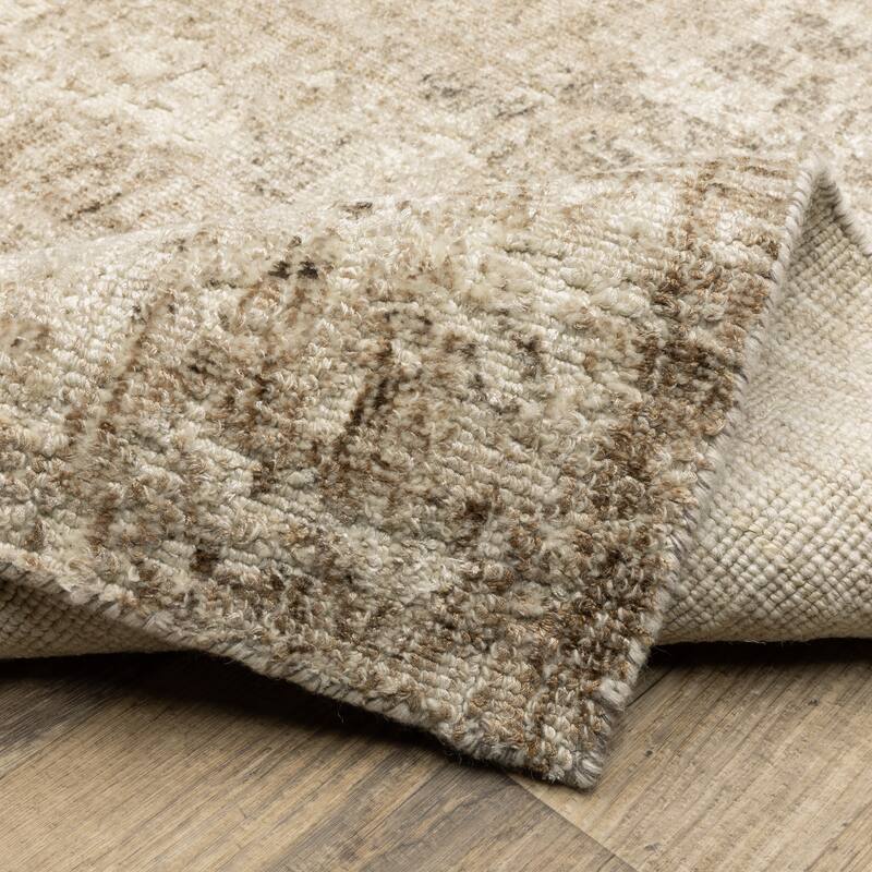 Somerset Textured Abstract Brown/ Beige Hand-made Wood Blend Area Rug