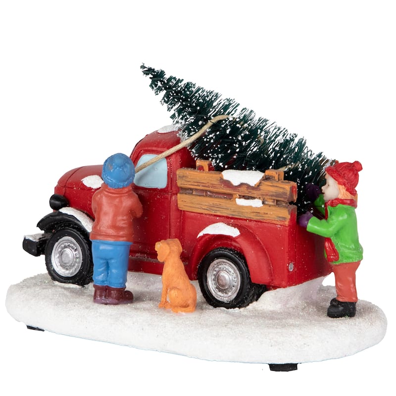 Family Bringing Home the Tree Christmas Village Display Piece - 6"