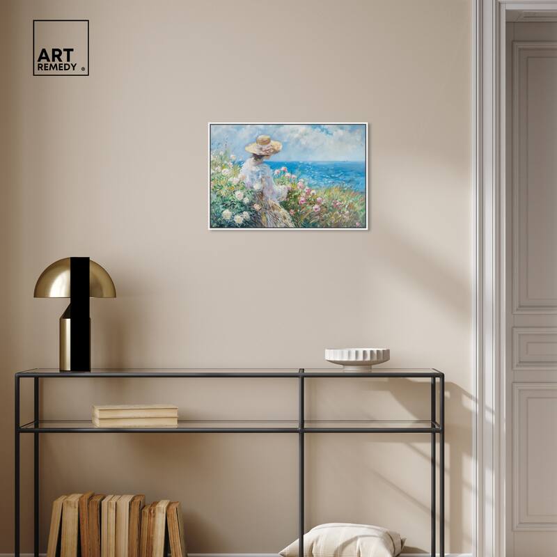 Art Remedy Gentle Sea Framed Impressionism 1 Piece Canvas Wall Art /Monet And Van Gogh Inspired Art