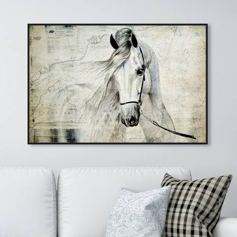 Oliver Gal 'Antiqus Equus' Animals Wall Art Framed Canvas Print Farm Animals - Gray, Brown