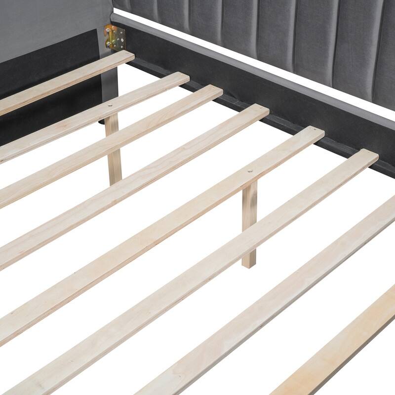 Full Size Daybed with Trundle,Upholstered Day Bed Frame Velvet Sofa Beds with Vertical Channel Tufted