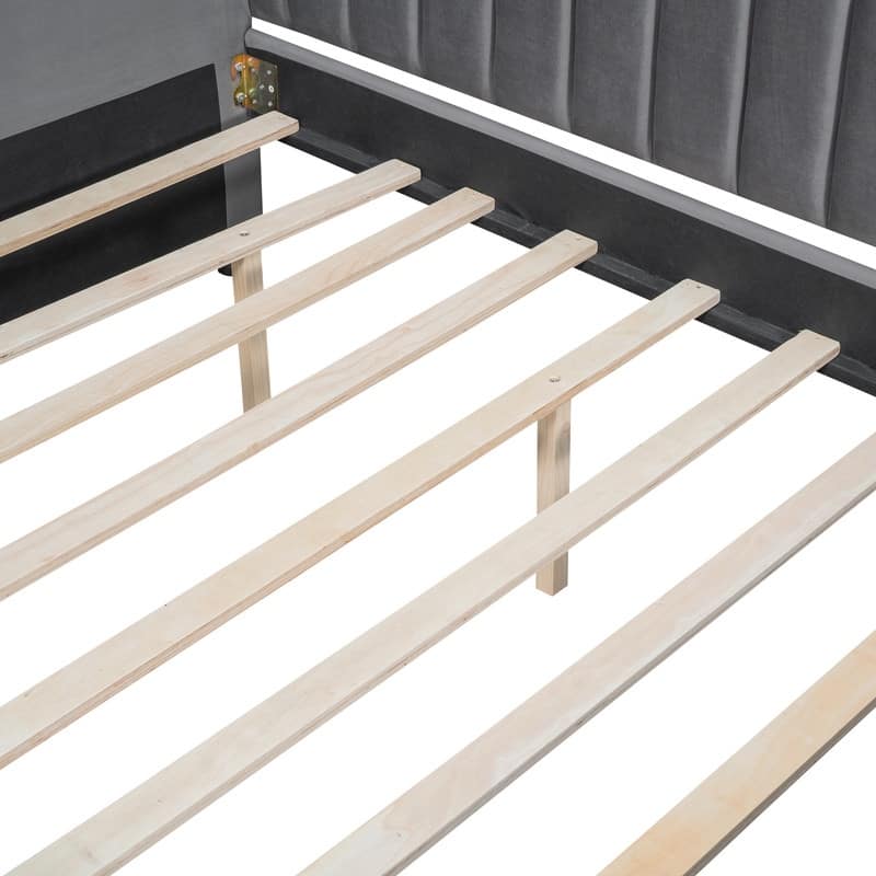 Full Size Upholstered daybed with Trundle and Wood Slat Support