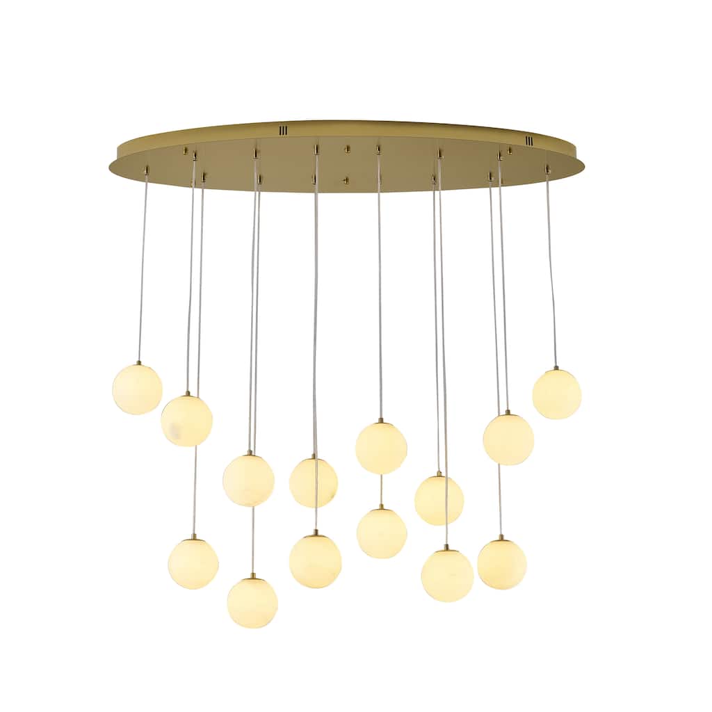 14-Light Brass Stainelss Steel Chandelier With Alabaster Pendants