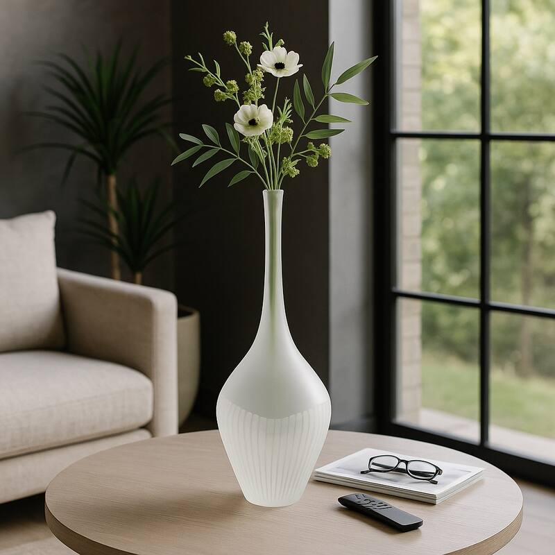 Glass Modern Handblown Artisan Bottle - White