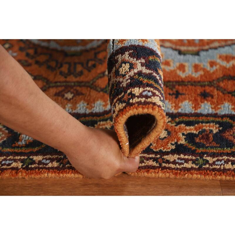 Geometric Orange Kazak Indian Runner Rug Handmade Wool Carpet - 2'7"x 9'11"
