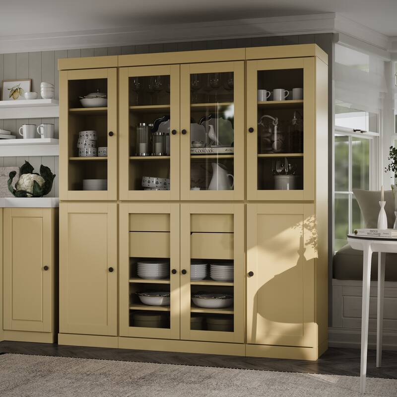 Palace Imports 100% Solid Wood 65" Pantry Cabinet with Clear Glass, Shaker Doors, 2-Drawers and Adjustable Shelves
