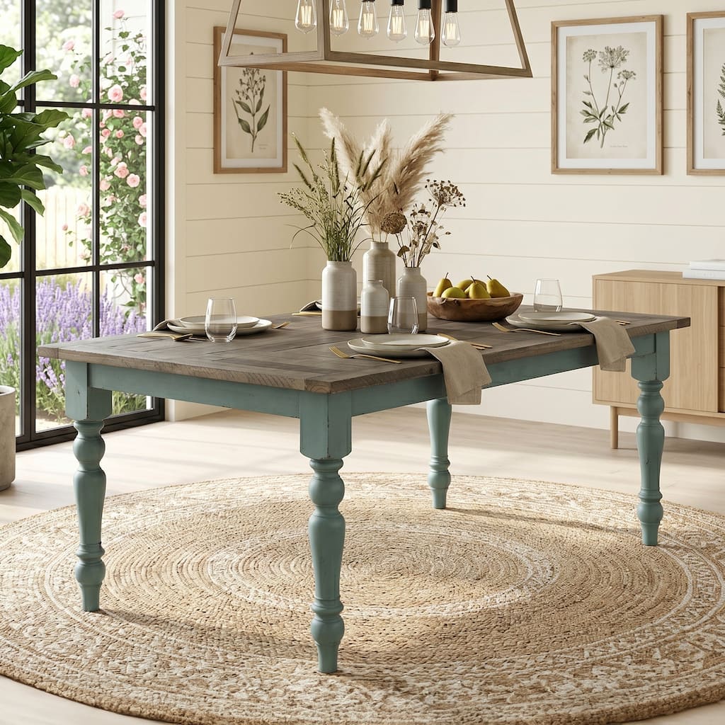 Roundhill Furniture Prato Blue and Brown Two-Tone Finish Wood Dining Table