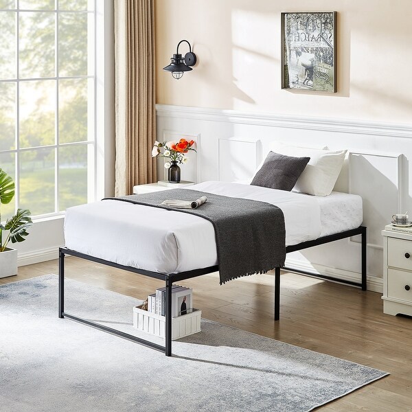 18-inch Twin Size Metal Platform Bed Frame with Steel Slat - Bed