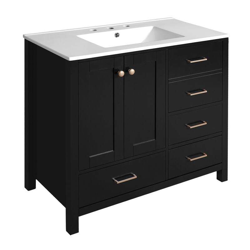 36'' Bathroom Vanity with Ceramic Sink Set with 4 Drawers
