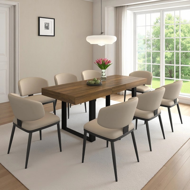 Large Expandable Dining Table, Wooden Kitchen Expanding Table for 6 8 10, Rectangular Conference Table