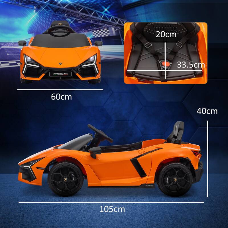 12V Lamborghini Electric Ride-On Car for Kids, Battery Powered with Remote, Spring Suspension, Music, and Transport Wheels