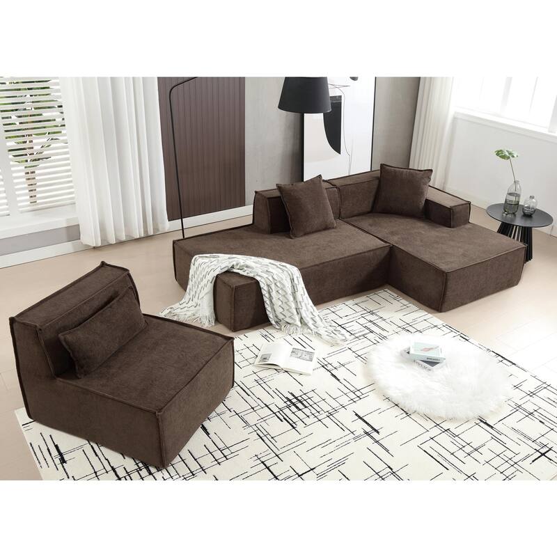 129.5'' Minimalist Modular L-Shaped 4-Seat Sofa Set with Chaise