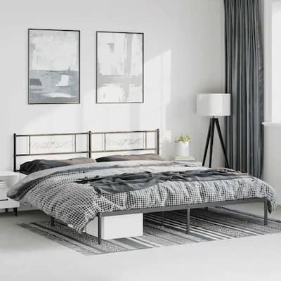 vidaXL 12 Inches Black California King Metal Bed Frame No Mattress - 86.2" x 73.6" x 35.4"
