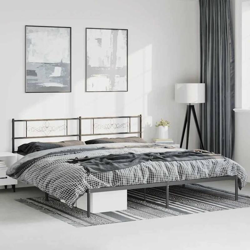 vidaXL 12 Inches Black King Size Metal Bed Frame No Mattress - 81.5" x 78" x 35.4"