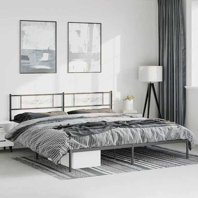 vidaXL 12 Inches Black King Size Metal Bed Frame No Mattress - 81.5" x 78" x 35.4"