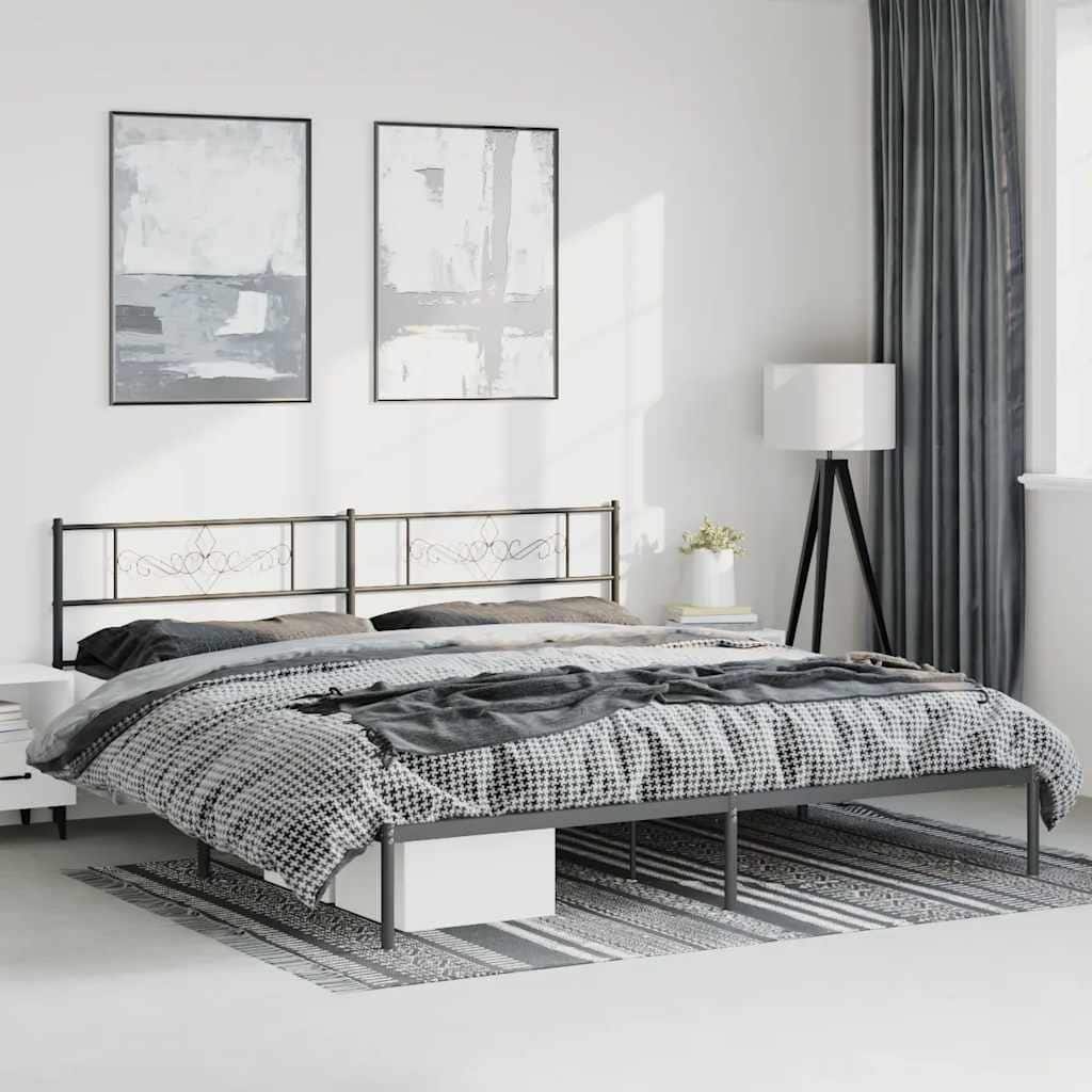 vidaXL 12 Inches Black King Size Metal Bed Frame No Mattress - 81.5" x 78" x 35.4"