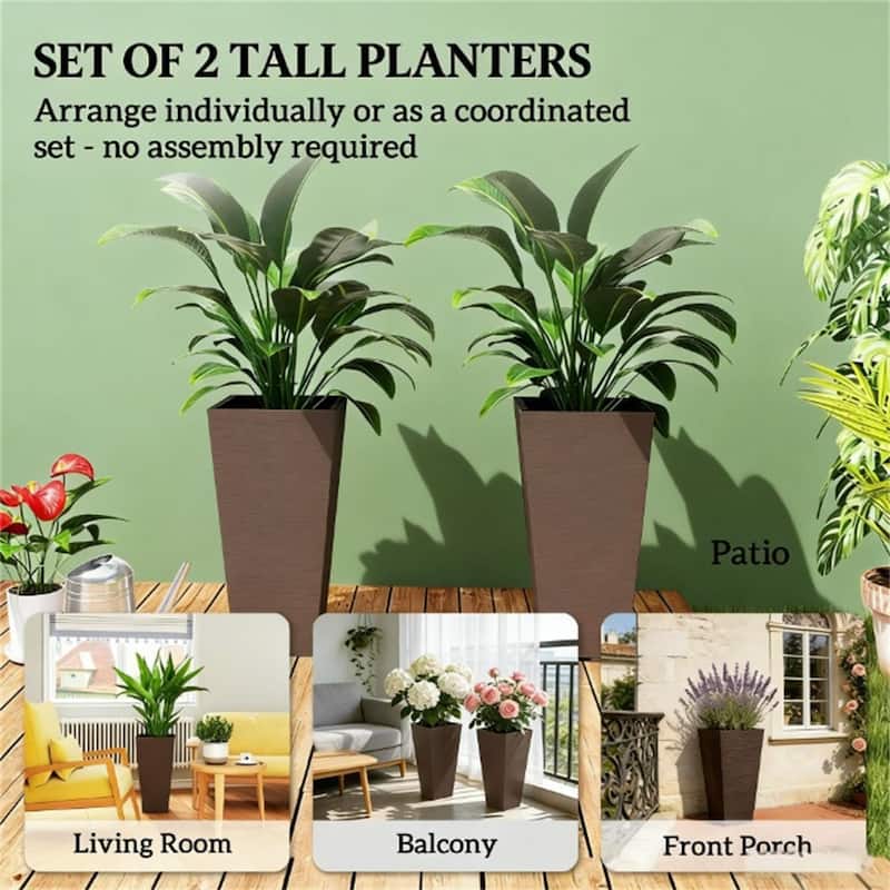 A Set Of 2 Plastic Flower Pots, Plant Pots, Brown