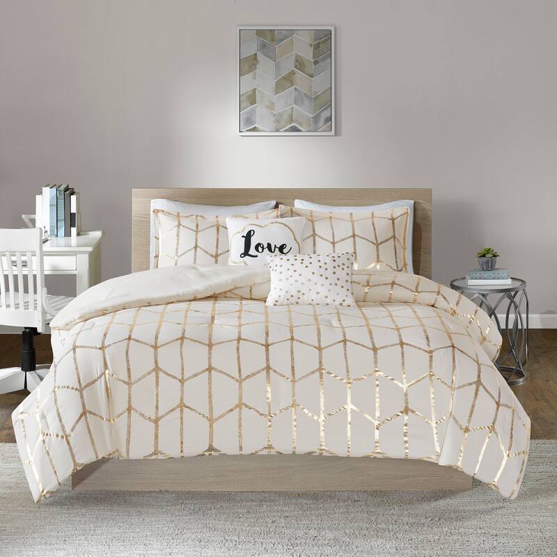 Intelligent Design Khloe 5-pc. Metallic Printed Comforter Set - Ivory/ Gold - King - Cal King
