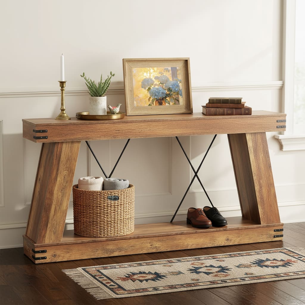 70.9" Farmhouse Console Table with Storage, Industrial Rustic Sofa Table