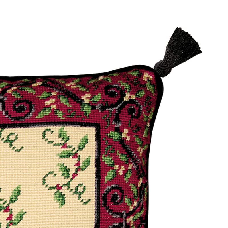 14" x 14" Holiday Garden Needlepoint Pillow