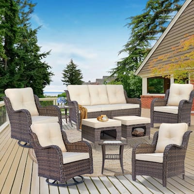 9 Piece Outdoor Wicker Patio Furniture Seating Sofa Set Swivel Chair