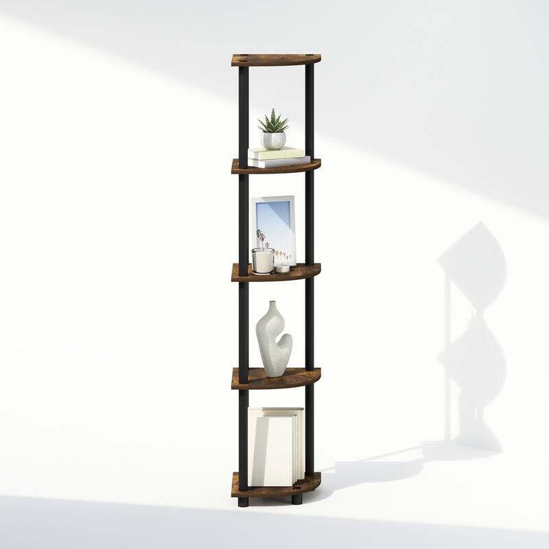 5 Tiers Wood Household Shelving Unit in Pine/Black (11.6 in. W x 57.7 in. H x 11.6 in. D)