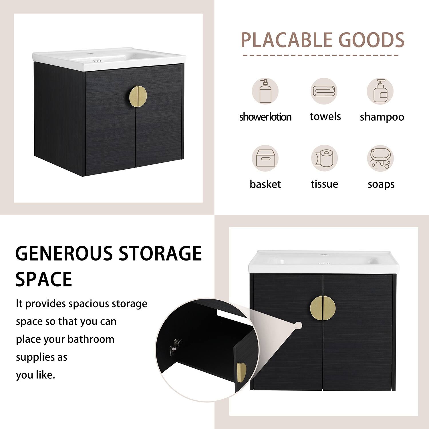 24 Inch Bathroom Vanity Sink Combo Wall Mounted Vanity Set with Drop in