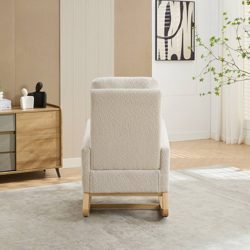 25.4"W Rocking Chair, High Back Glider Chair with Retractable Footrest, Side Pocket, Accent Armchair with Rubber Wood Legs