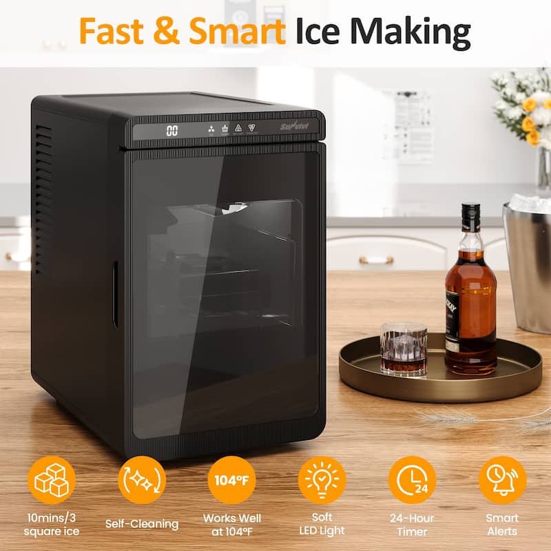 Clear Ice Maker - Compact Countertop Ice Machine with 1.6" Square Cubes