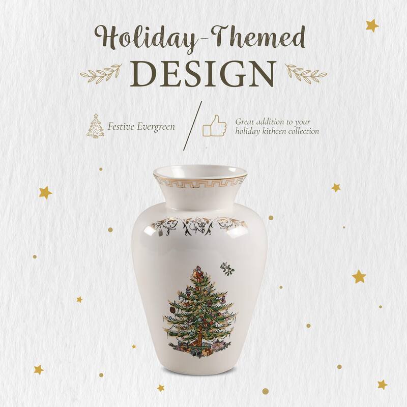 Spode Christmas Tree Gold Vase - 8" H x 5.5" L