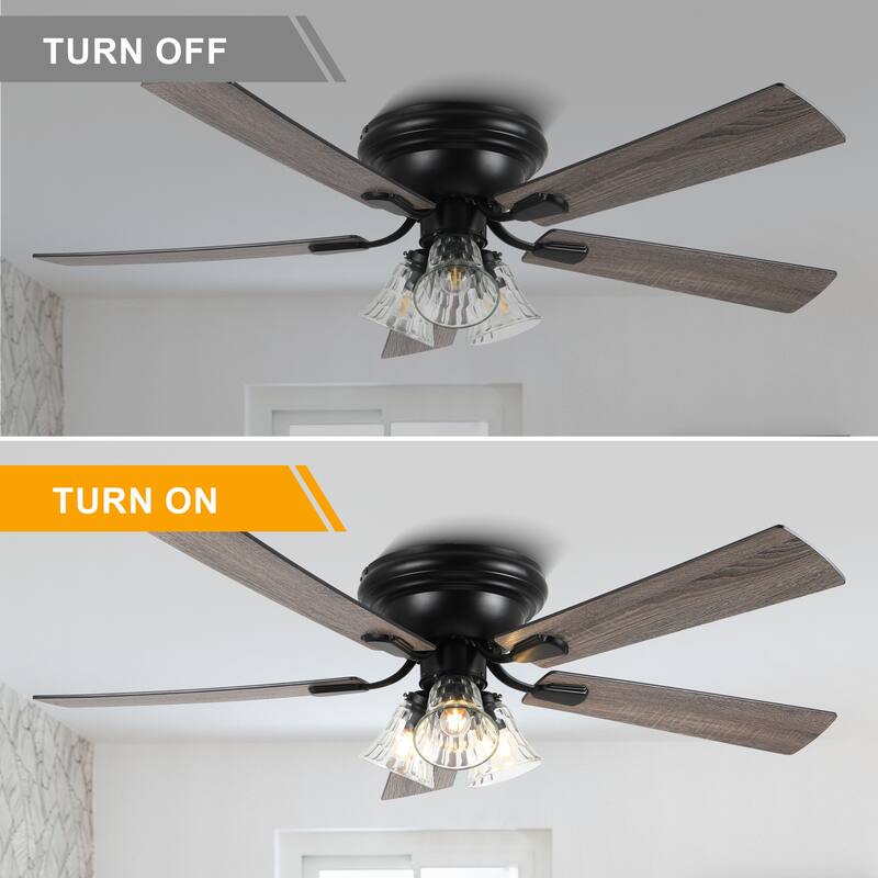 Bella Depot 52" Flush Mount Ceiling Fan with Light and Remote Control - 52 Inches