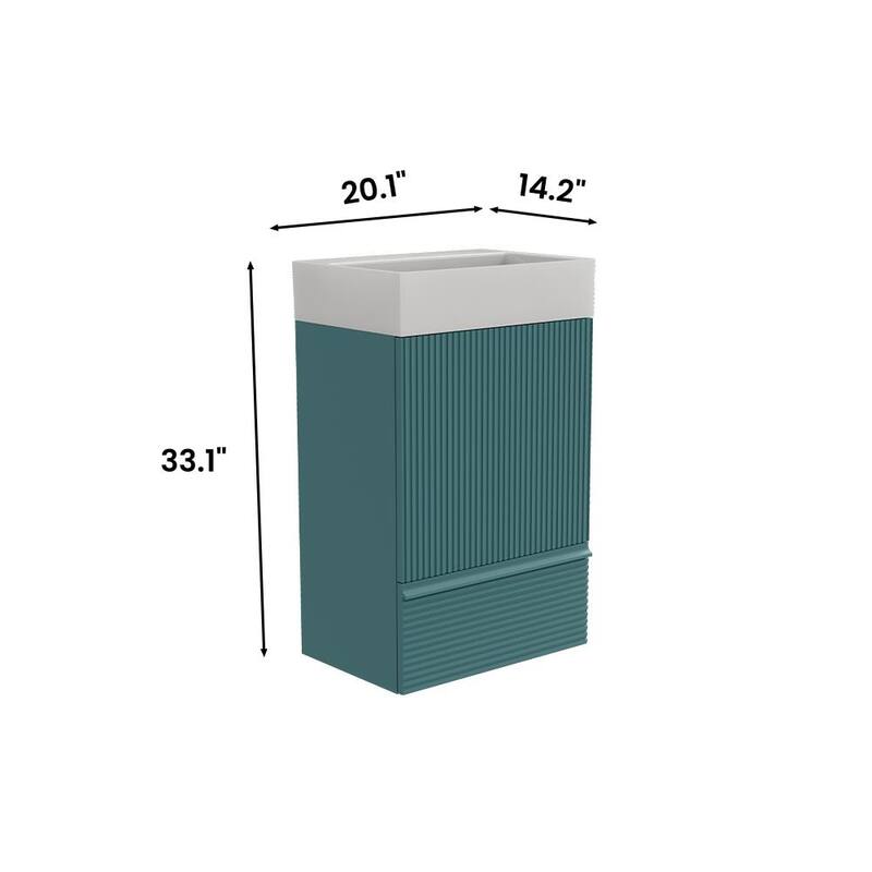20" Striped Bathroom Vanity with Ceramic Sink, Freestanding Bathroom Cabinet for Modern Bathroom, KD