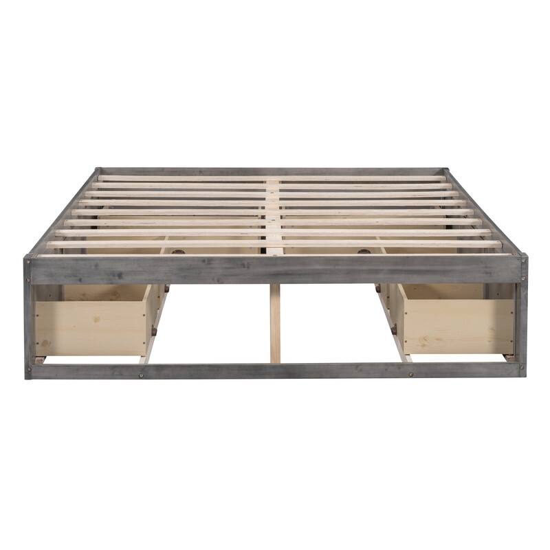 Full Size And Queen Size Platform Bed with 6 Storage Drawers,Antique White