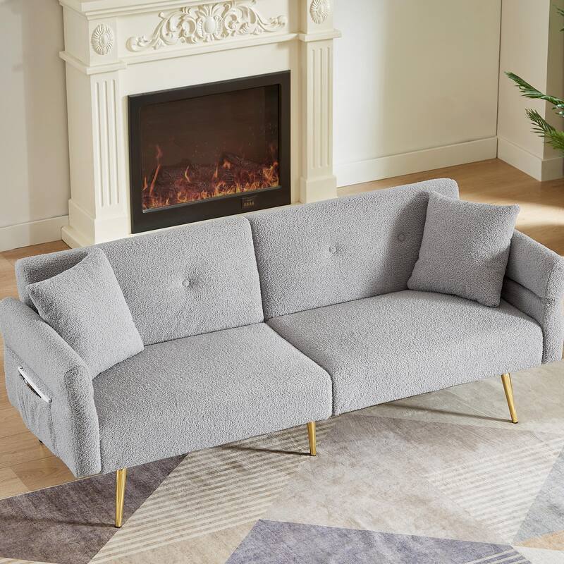 Modern Loveseat Sofa Bed - Teddy Upholstery with Side Pocket