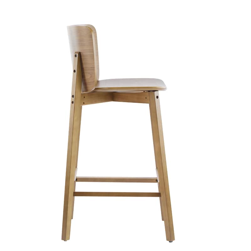 Set of 2 Solid Wood Bar Stools with Ergonomic Curved Backrest and Seat