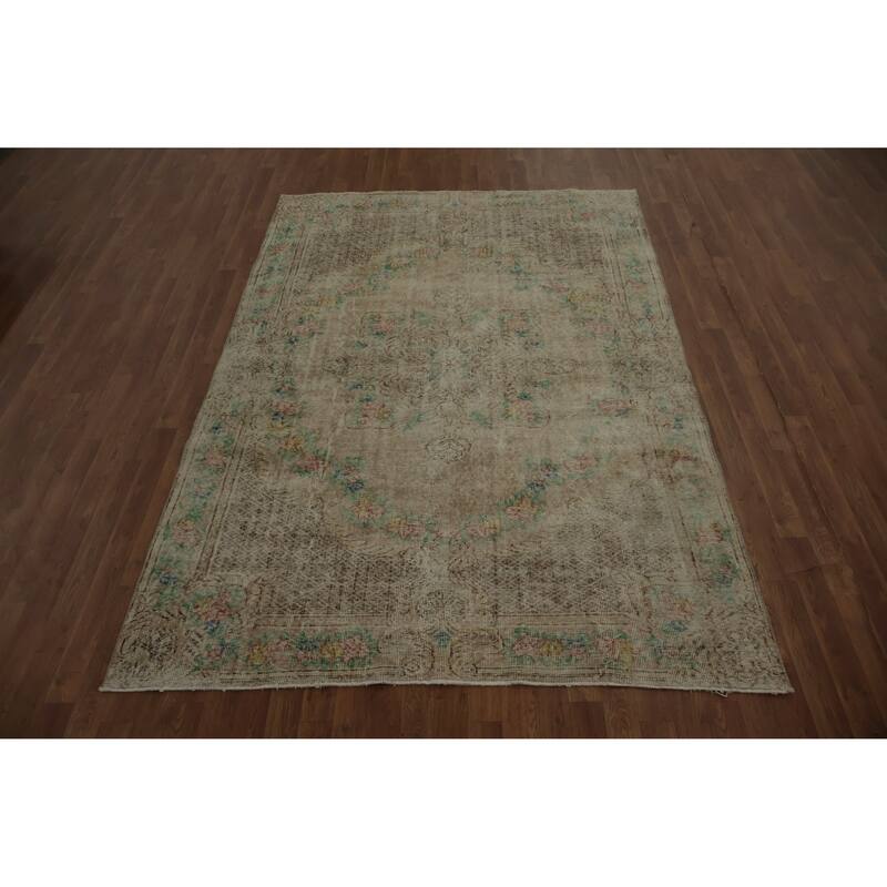 Hand Knotted Oriental 100% Wool Carpet Transitional Floral Beige & Ivories Anatolian Area Rug - 8' 7'' X 5' 9''