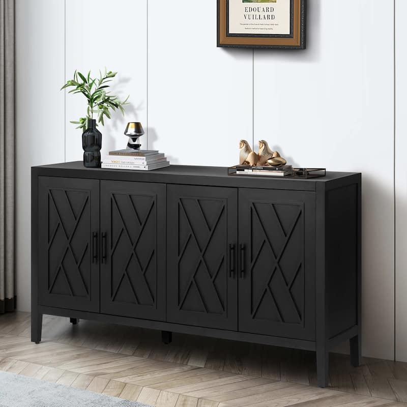 Retro 4-Door Wood Accent Cabinet with Adjustable Shelves, Sideboard, Buffet, Console Table for Kitchen, Entryway, Hallway